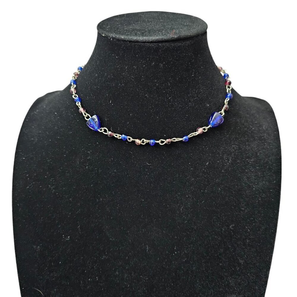 🏆Silver Tone Sapphire Blue Y2K Chocker Necklace